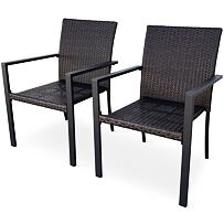 Wicker Pat Stapelbarer Gartenstuhl 2er-Set, Stahl/Polyrattan, dunkelbraun/schwarz NOELA LFN23-0006