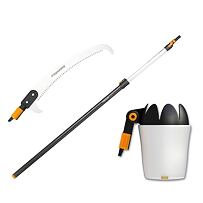 3-teiliges Set FISKARS Teleskop-Stiel + Obstpflücker + Wertastungssäge