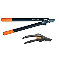 2erSET Bypass-Getriebeastschere M + Gartenschere Fiskars 112290+111260