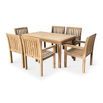 Gartenmöbel aus Holz – Tisch Garden I + 6x Sessel Kingsbury, Teak NOELA 345917SETK16