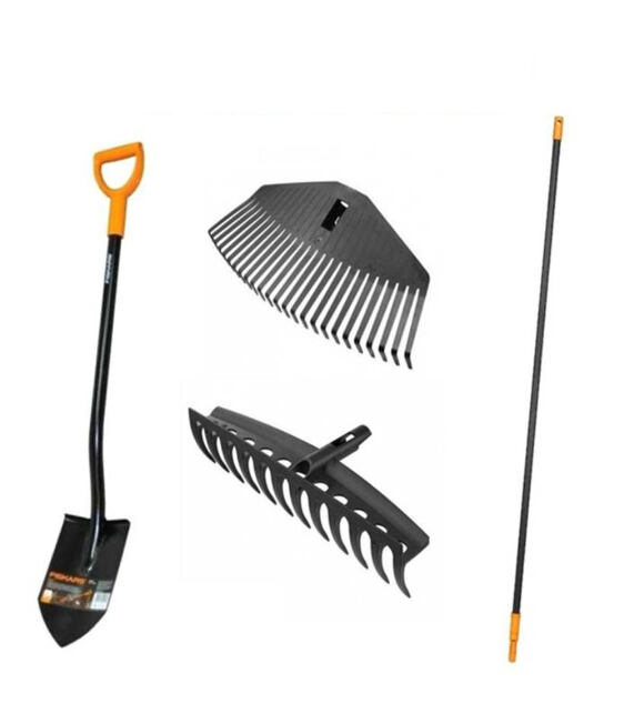 4-teiliges Set Fiskars 1x Spaten + 2x Rechenblatt + 1x Stiel