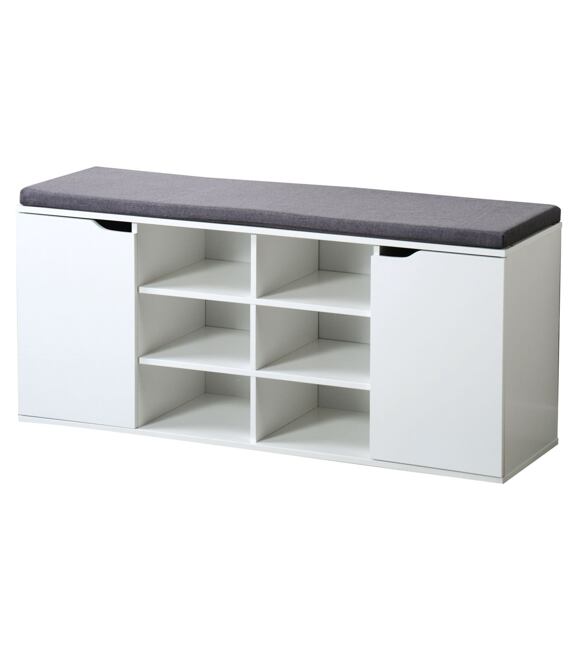 Schuhschrank mit Sitzpolster mit 2 Türen und 6 Fächern, 103 x 48 x 30,5 cm, weiß KESPER 15918