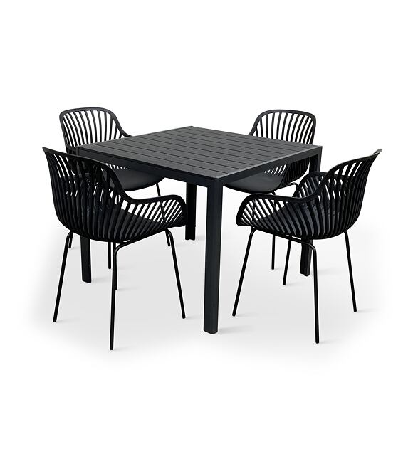 Garten-Essgruppe – Tisch Viking M + 4x Sessel Gaby, schwarz NOELA 34570498