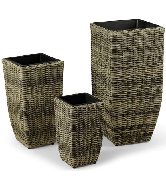 Veghel Pflanzgefäß 3er-Set, Polyrattan/Metall/Kunststoff, braun NOELA 20678