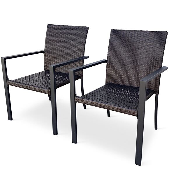 Wicker Pat Stapelbarer Gartenstuhl 2er-Set, Stahl/Polyrattan, dunkelbraun/schwarz NOELA LFN23-0006