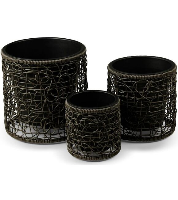 Tillburg Pflanzgefäß 3er-Set, Polyrattan/Metall/Kunststoff, dunkelbraun NOELA 20177