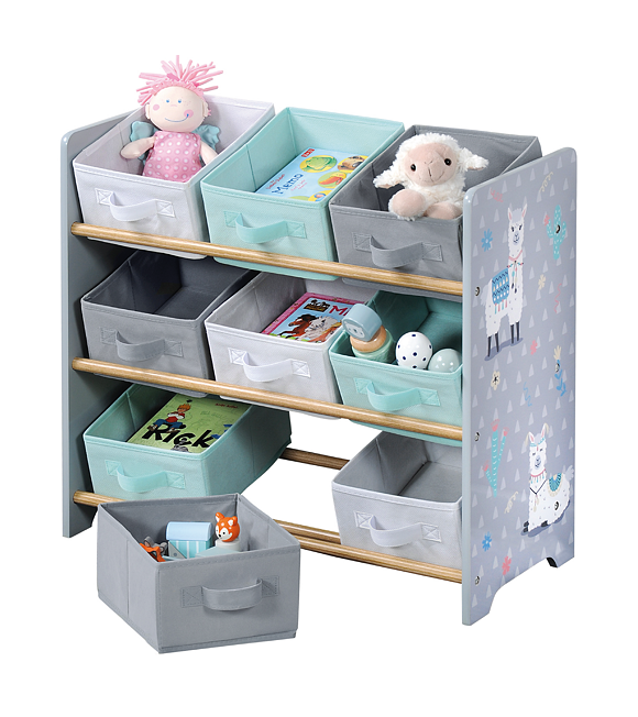 Kinderregal mit neun Stoffboxen, 65 x 60 x 30 cm, Lama-Motiv KESPER 17706