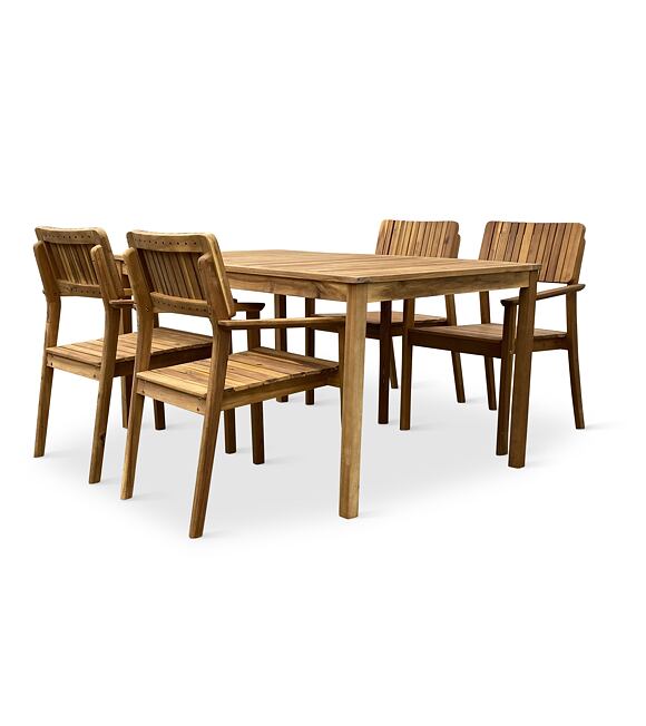 Gartenmöbel aus Holz – Tisch Copenhagen + 4x Sessel Lucy, Akazie NOELA 345069115
