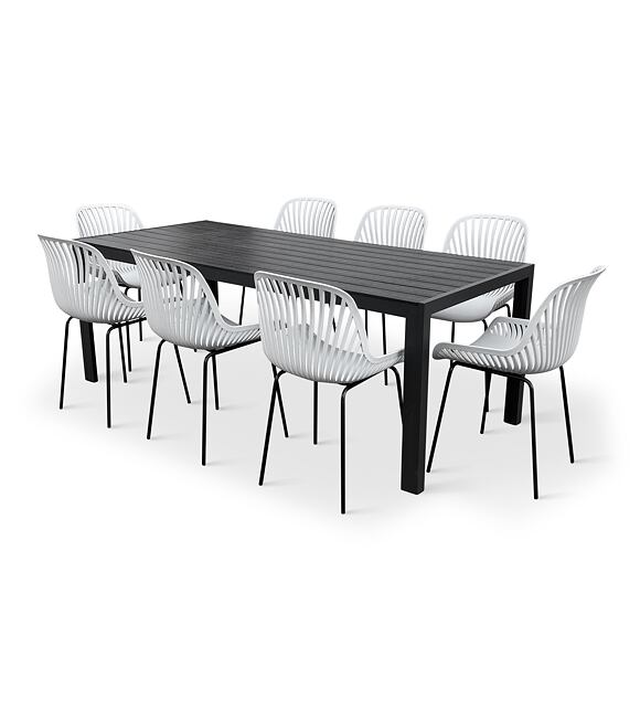 Garten-Essgruppe – Tisch Viking XL + 8x Stuhl Gaby, grau NOELA 3457051183