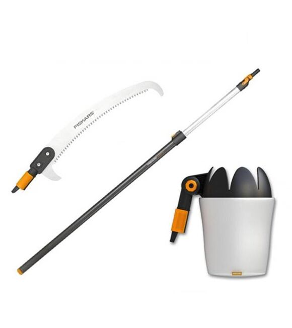 3-teiliges Set FISKARS Teleskop-Stiel + Obstpflücker + Wertastungssäge