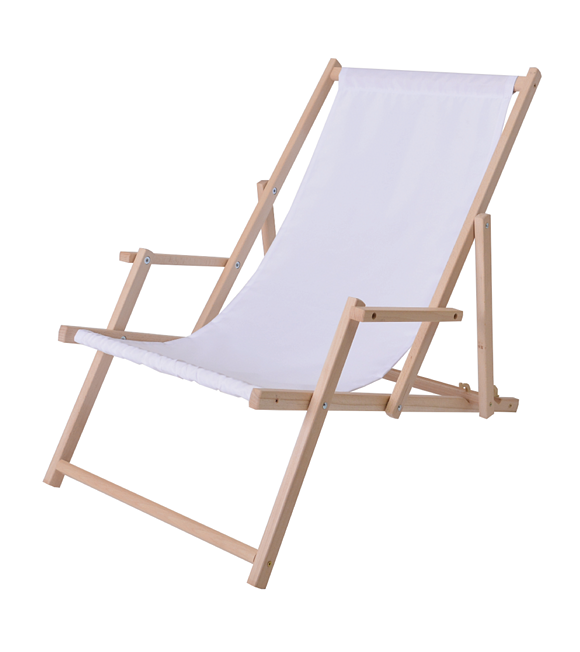 Bahama Polyester Liegestuhl aus Naturholz mit Armen, weiß ROJAPLAST 23210/12