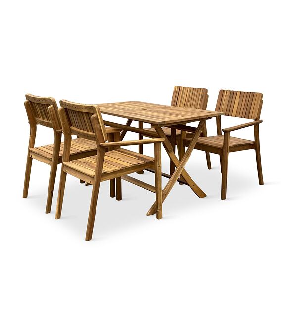 Gartenmöbel aus Holz – Tisch Mandy + 4x Sessel Lucy, Akazie NOELA 345040415