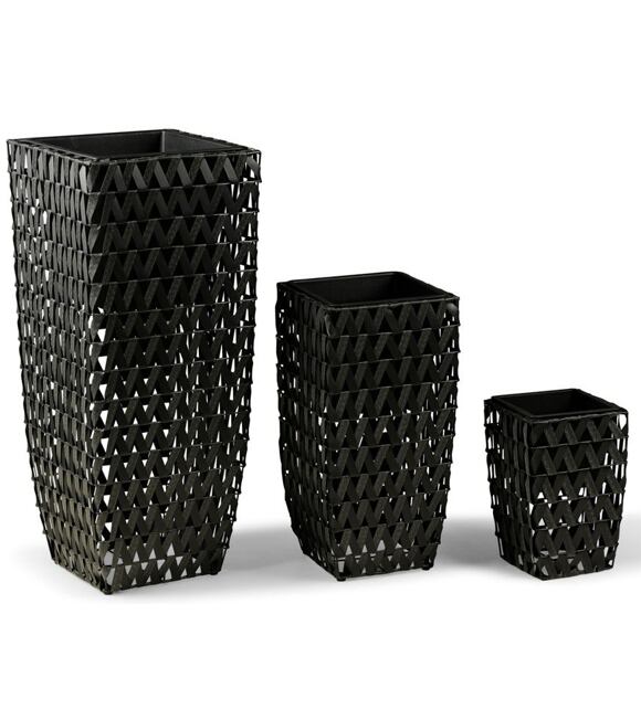 Epe Pflanzgefäß 3er-Set, Polyrattan/Metall/Kunststoff, schwarz NOELA 20679