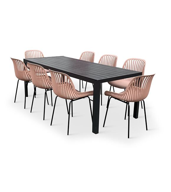 Garten-Essgruppe – Tisch Viking XL + 8x Stuhl Gaby, rosa NOELA 3457051184