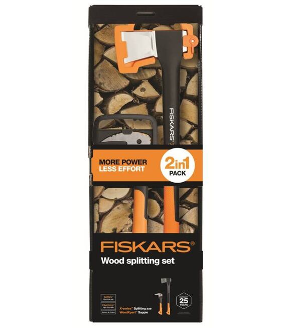 FISKARS 1025438 Set Spaltaxt X21 + WoodXpert Handsappie XA2,