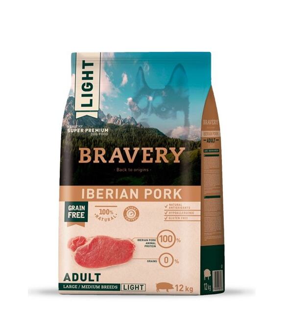 Dog ADULT large/medium Hundefutter 12kg - Iberisches Schweinefleisch BRAVERY 1003781