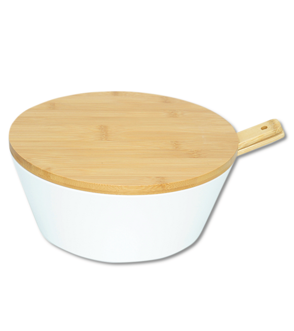 Salat- und Obstschale mit Besteck, Ø 26 cm, Kunststoff/Bambus, weiß KESPER 32620