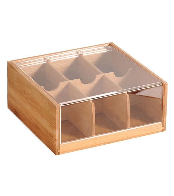 Tee-Organizer, 6 Fächer, 22 x 21 x 9,5 cm, Bambus/Kunststoff KESPER 58903