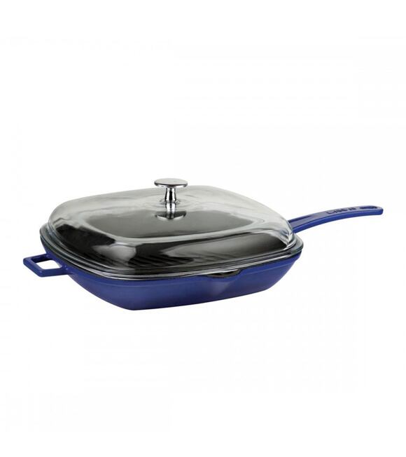 Grillpfanne 28 x 28 cm mit Deckel, Gusseisen, blau LAVA METAL LVPGT2828K3BLU
