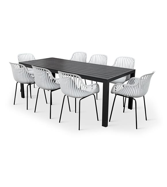 Garten-Essgruppe – Tisch Viking XL + 8x Sessel Gaby, grau NOELA 3457051181