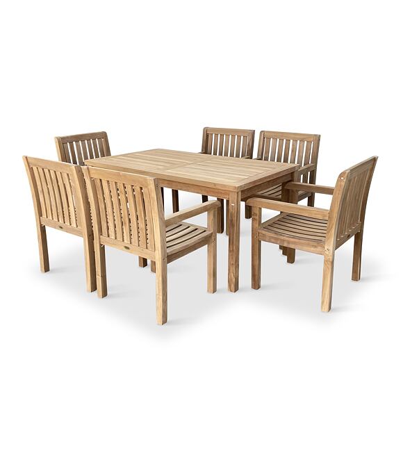 Gartenmöbel aus Holz – Tisch Garden I + 6x Sessel Kingsbury, Teak NOELA 345917SETK16