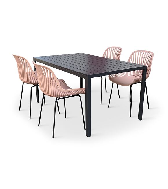 Garten-Essgruppe – Tisch Viking L + 4x Stuhl Gaby, rosa NOELA 34570501GRZ