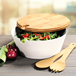 Salat- und Obstschale mit Besteck, Ø 26 cm, Kunststoff/Bambus, weiß KESPER 32620